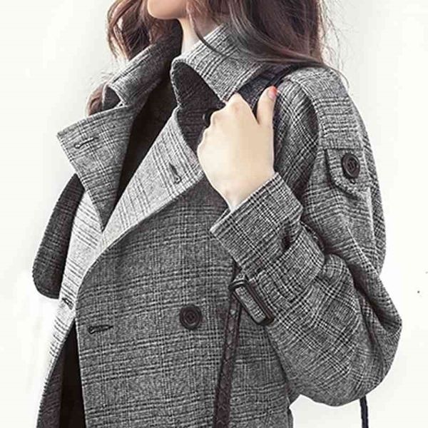 medium length 2021 spring and autumn fattening plaid windbreaker women's large double breasted thin coat, Black
medium length 2021 spring and autumn fattening plaid windbreaker women's large double breasted thin coat, Black