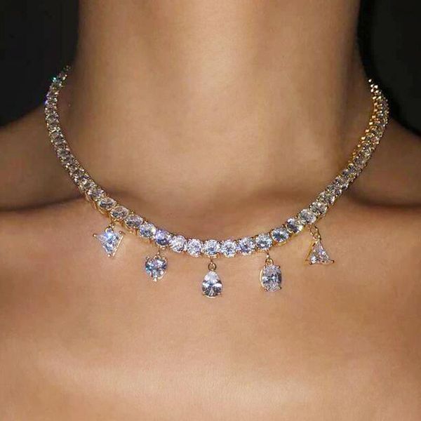 iced out bling heart triple oval tear drop necklace 5a cubic zironia paved 5mm tennis chain choker silver color women jewelry chokers, Golden;silver
iced out bling heart triple oval tear drop necklace 5a cubic zironia paved 5mm tennis chain choker silver color women jewelry chokers, Golden;silver