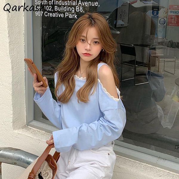 women's t-shirt women t-shirts irregular collar bare-shoulder simple korean style spring long sleeve solid lace designed sweet loose ca, White 
women's t-shirt women t-shirts irregular collar bare-shoulder simple korean style spring long sleeve solid lace designed sweet loose ca, White