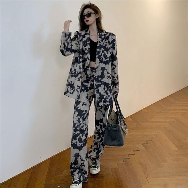 women's two piece pants 2021 autumn loose two-piece set women tie-dye blazers suits high waist wide leg mopping trousers female, White
women's two piece pants 2021 autumn loose two-piece set women tie-dye blazers suits high waist wide leg mopping trousers female, White