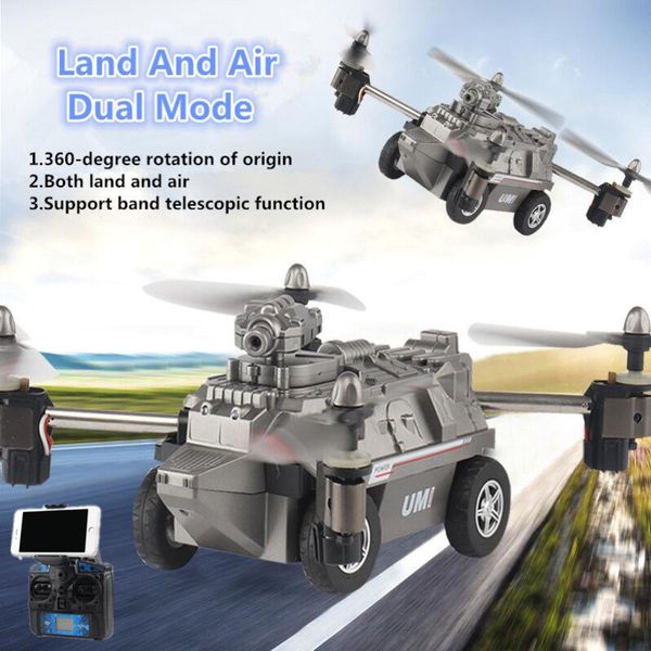 wifi fpv real time transmission land air rc drone tank 2.4g 720p hd camera 2 in 1 remote control flying tank military model toy
wifi fpv real time transmission land air rc drone tank 2.4g 720p hd camera 2 in 1 remote control flying tank military model toy
