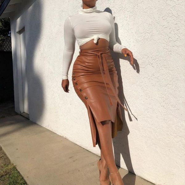 spring autumn faux leather womens skirt bandage button bodycon split midi clothing, Black
spring autumn faux leather womens skirt bandage button bodycon split midi clothing, Black