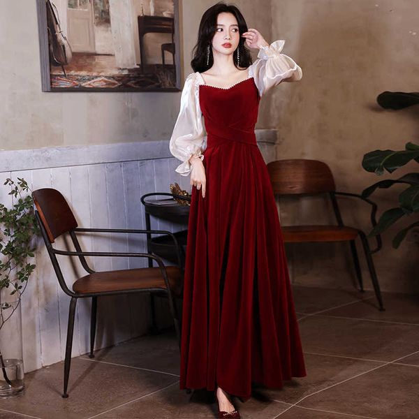 luxury evening dress toast bride 2021 autumn and winter veet long sleeve wine red back door simple atmospheric evening skirt, Black;gray
luxury evening dress toast bride 2021 autumn and winter veet long sleeve wine red back door simple atmospheric evening skirt, Black;gray