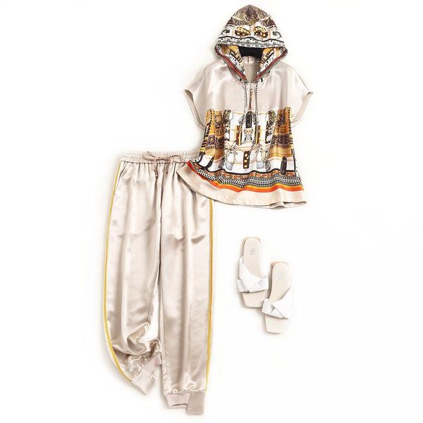 women's two piece pants print+ streetwear hooded pullover with elastic waist ankle-length set women, White
women's two piece pants print+ streetwear hooded pullover with elastic waist ankle-length set women, White