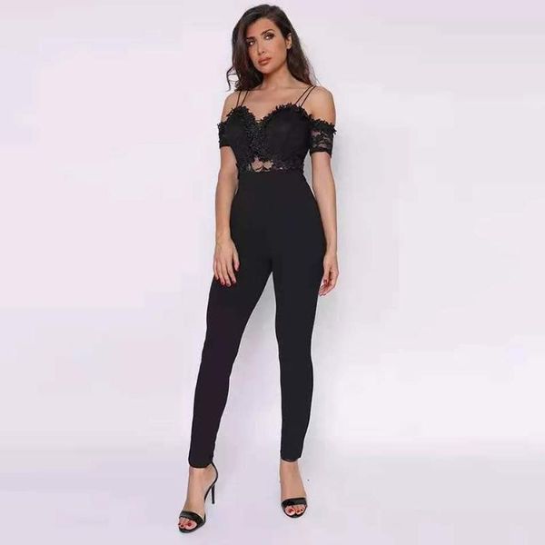 women's jumpsuits & rompers 2021 summer black spaghetti strap lace bandage jumpsuit bodycon celebrity club party, Black;white
women's jumpsuits & rompers 2021 summer black spaghetti strap lace bandage jumpsuit bodycon celebrity club party, Black;white