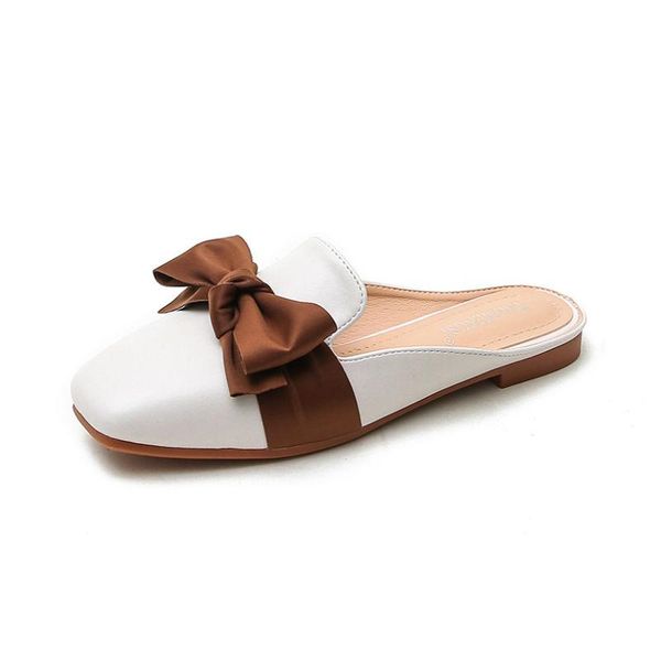 slippers bow women mules for teenagers pu leather shoes loafers flats 2021 casual 11 sandals teens girls, Black