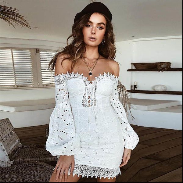 womens dresses white lace dress lantern sleeve off shoulder party women evening elegant up slash neck hollow out mini, Black;gray
womens dresses white lace dress lantern sleeve off shoulder party women evening elegant up slash neck hollow out mini, Black;gray