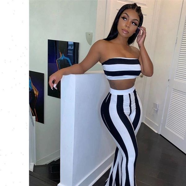 2 piece set elegant womenpant striped strapless off shoulder tank vest crop bra high waist loose flare long, White
2 piece set elegant womenpant striped strapless off shoulder tank vest crop bra high waist loose flare long, White