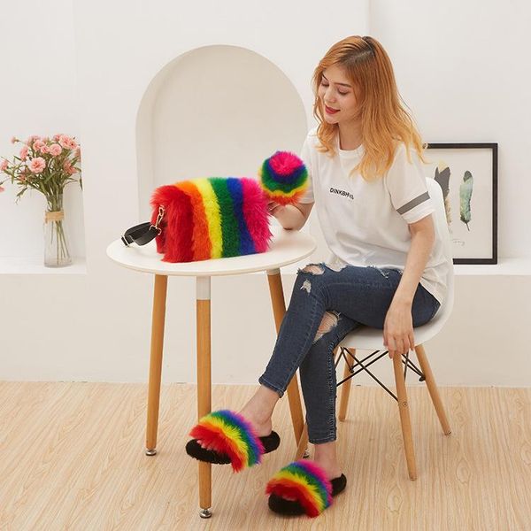 arrivals faux fur slippers bag set with pompom winter warm home shoes slides women slip on flats female, Black
arrivals faux fur slippers bag set with pompom winter warm home shoes slides women slip on flats female, Black