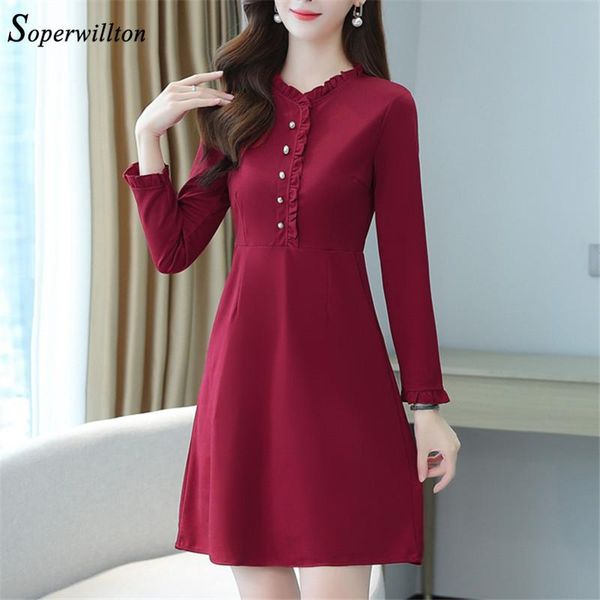 casual dresses short dress for women red blue a line high waist autumn spring lady with button o neck party woman, Black;gray 
casual dresses short dress for women red blue a line high waist autumn spring lady with button o neck party woman, Black;gray