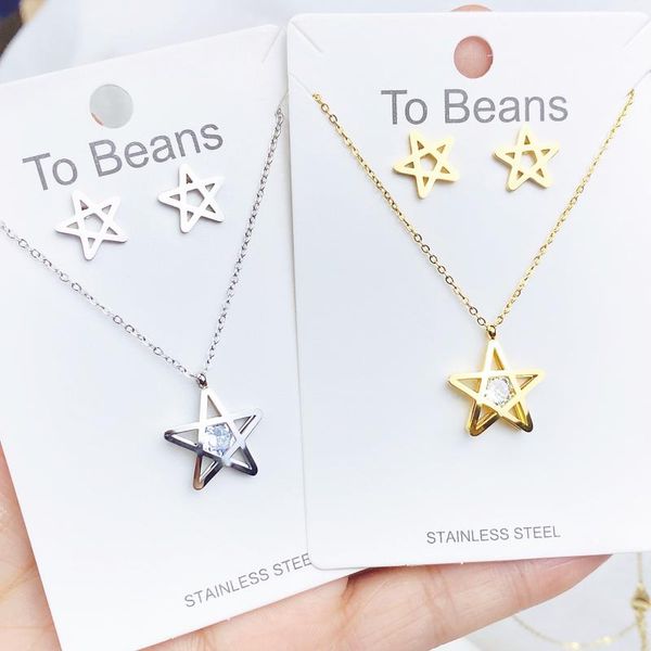 earrings & necklace stainless steel jewelry set woman fashion crystal zircon five-pointed star pendant, Silver
earrings & necklace stainless steel jewelry set woman fashion crystal zircon five-pointed star pendant, Silver
