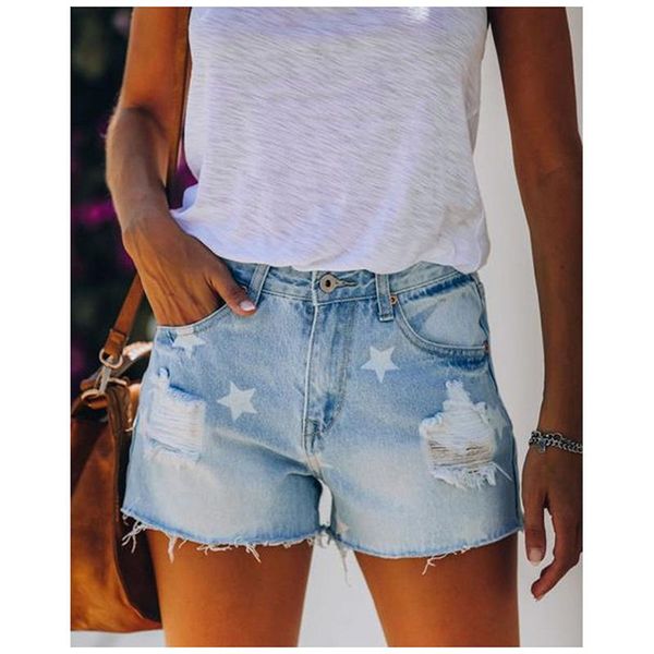 women's shorts summer fashion ripped high waist volume denim retro five-pointed star pattern casual pocket sh, White;black
women's shorts summer fashion ripped high waist volume denim retro five-pointed star pattern casual pocket sh, White;black