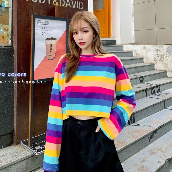 women autumn casual cute t shirt colorful striped t-shirt rainbow female harajuku loose shirts plus size tshirts women's, White
women autumn casual cute t shirt colorful striped t-shirt rainbow female harajuku loose shirts plus size tshirts women's, White