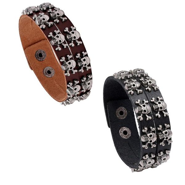tennis fashion double rows pirate skull leather bracelets black brown genuine cuff bangles jewelry wristband for party, Golden;silver
tennis fashion double rows pirate skull leather bracelets black brown genuine cuff bangles jewelry wristband for party, Golden;silver