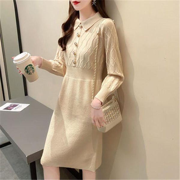 casual dresses korean elegant knitted women's dress long women single-breasted sleeve turn-down collar patchwork a-line, Black;gray
casual dresses korean elegant knitted women's dress long women single-breasted sleeve turn-down collar patchwork a-line, Black;gray