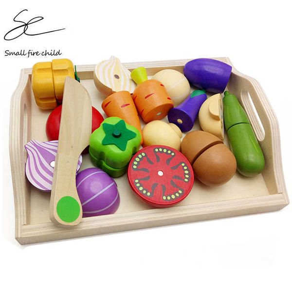 new baby toys educational cutting set fruits/ vegetable/dessert wooden play food kitchen children house birthday gift