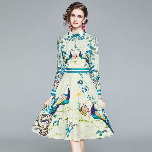vintage women turn-down collar long sleeve party dress fashion lady elegant slim peacock printed dresses vestidos 210525, Black;gray
vintage women turn-down collar long sleeve party dress fashion lady elegant slim peacock printed dresses vestidos 210525, Black;gray
