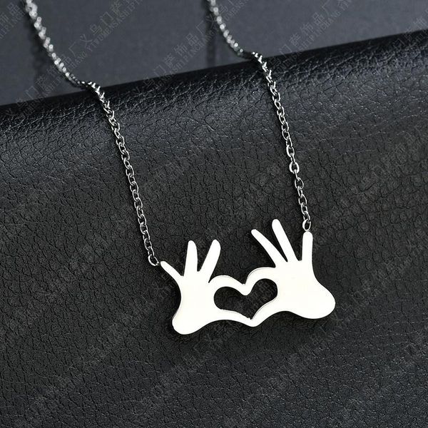 pendant necklaces women double hand heart choker stainless steel couple lovers statement jewelry gifts, Silver
pendant necklaces women double hand heart choker stainless steel couple lovers statement jewelry gifts, Silver