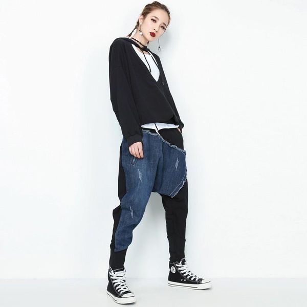 women's pants & capris 2021 autumn women fashion harajuku denim spliced harem trousers hip hop baggy female streetwear pantalon mujer, Black;white
women's pants & capris 2021 autumn women fashion harajuku denim spliced harem trousers hip hop baggy female streetwear pantalon mujer, Black;white
