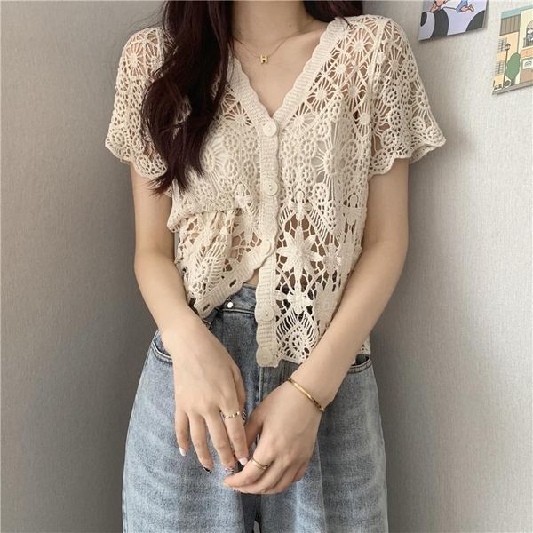 women's knits & tees french temperament casual jacket summer design niche sense of hollow short-sleeved v-neck lace female foreign styl, White
women's knits & tees french temperament casual jacket summer design niche sense of hollow short-sleeved v-neck lace female foreign styl, White