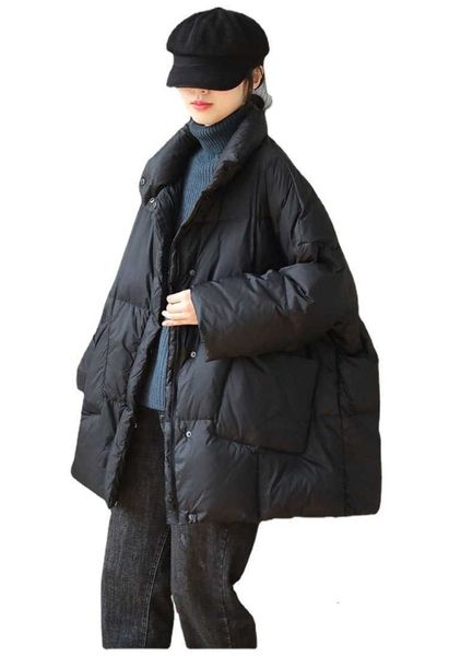 2021 winter white duck down et women's large pocket loose and thin 8489, Black