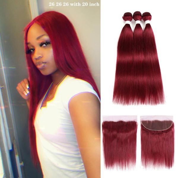 human hair bulks brazilian straight bundles with frontal 13x4 99j/burgundy red pre-colored 3 closure non-remy kemy, Black
human hair bulks brazilian straight bundles with frontal 13x4 99j/burgundy red pre-colored 3 closure non-remy kemy, Black