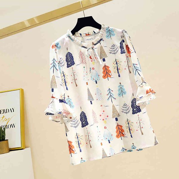 women's t-shirt fashion cartoon trees ruffles sleeve chiffon women blouses elegant straight half shirts lace up bow shirt summer t, White
women's t-shirt fashion cartoon trees ruffles sleeve chiffon women blouses elegant straight half shirts lace up bow shirt summer t, White