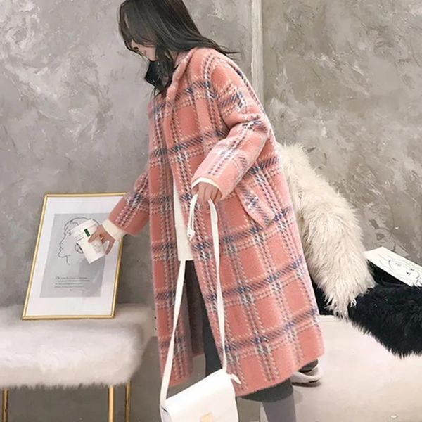 women's wool & blends autumn winter imitation mink velvet plaid coat long knitted overcoat women loose thick sweater coats casual warm, Black
women's wool & blends autumn winter imitation mink velvet plaid coat long knitted overcoat women loose thick sweater coats casual warm, Black