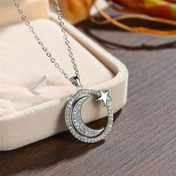 cute female star moon pendant necklace silver color round chain necklaces for women vintage white crystal wedding
cute female star moon pendant necklace silver color round chain necklaces for women vintage white crystal wedding