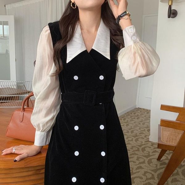 casual dresses women autumn winter french elegant dress patchwork lapel chic double-breasted belt lantren sleeve vestidos, Black;gray
casual dresses women autumn winter french elegant dress patchwork lapel chic double-breasted belt lantren sleeve vestidos, Black;gray