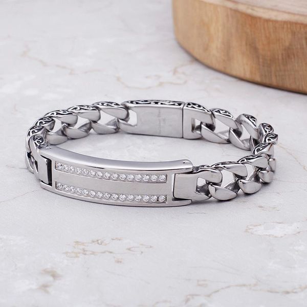 link, chain 316l stainless steel biker curb bracelet bangle crystals id 8.8'', Black
link, chain 316l stainless steel biker curb bracelet bangle crystals id 8.8'', Black