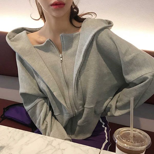 women autumn hoodie korean fashion causal plain zipper sweatshirts pullovers loose thick short coat outwear black 210601
women autumn hoodie korean fashion causal plain zipper sweatshirts pullovers loose thick short coat outwear black 210601