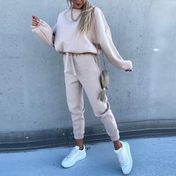 women's two piece pants fashion lace-up women outfits elegant o-neck sweatshirts+long suit autumn winter solid warm sets streetwear, White
women's two piece pants fashion lace-up women outfits elegant o-neck sweatshirts+long suit autumn winter solid warm sets streetwear, White