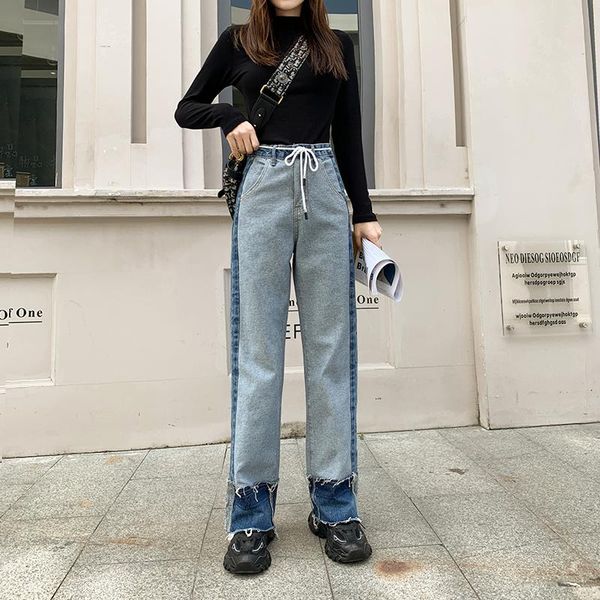 women's jeans spring and summer style ladies stitching vintage washed all-match patch straight-leg pants large size loose trousers, Blue
women's jeans spring and summer style ladies stitching vintage washed all-match patch straight-leg pants large size loose trousers, Blue