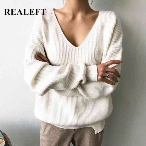 autumn winter chic white women's pullover sweater loose long sleeve v-neck minimalism knitted female 210428, White;black
autumn winter chic white women's pullover sweater loose long sleeve v-neck minimalism knitted female 210428, White;black