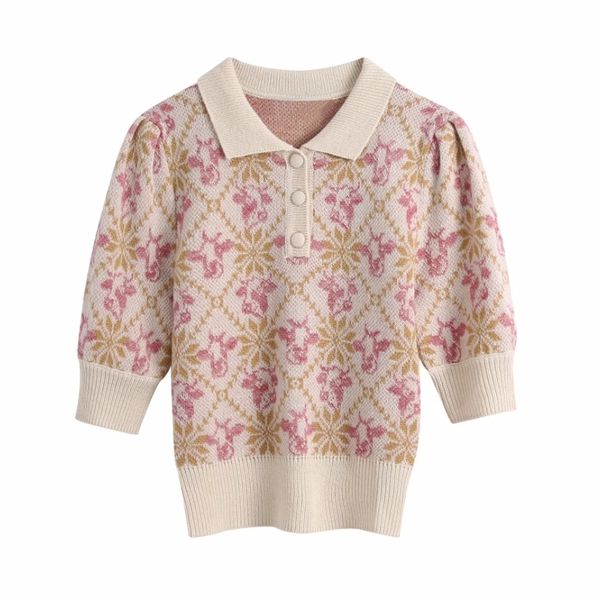 spring women turndown collar jacquard knitting sweater female short sleeve pullover casual lady slim sw1169 210430, White;black
spring women turndown collar jacquard knitting sweater female short sleeve pullover casual lady slim sw1169 210430, White;black