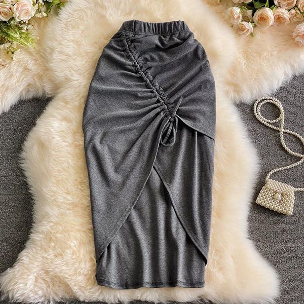 skirts casual black/gray drawstring skirt women elegant elastic high waist split saia female vintage faldas ladies summer 2021
skirts casual black/gray drawstring skirt women elegant elastic high waist split saia female vintage faldas ladies summer 2021