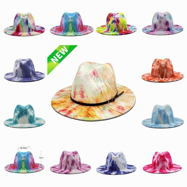 wide brim hats womens tie dyed special style fedora with belt buckle felt panama vintage men chapeau femme, Blue;gray 
wide brim hats womens tie dyed special style fedora with belt buckle felt panama vintage men chapeau femme, Blue;gray
