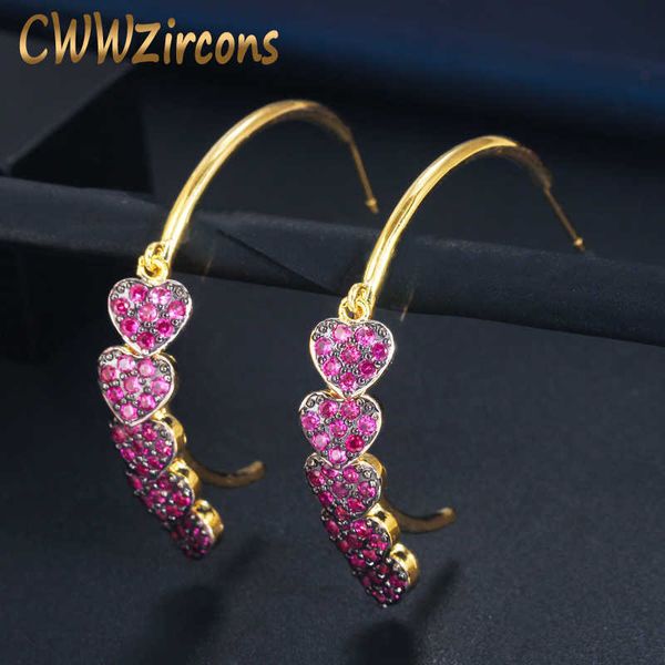 half round rose red cubic zirconia crystal dangling drop love heart shape charms gold hoop earrings for ladies cz752 210714, Golden;silver
half round rose red cubic zirconia crystal dangling drop love heart shape charms gold hoop earrings for ladies cz752 210714, Golden;silver