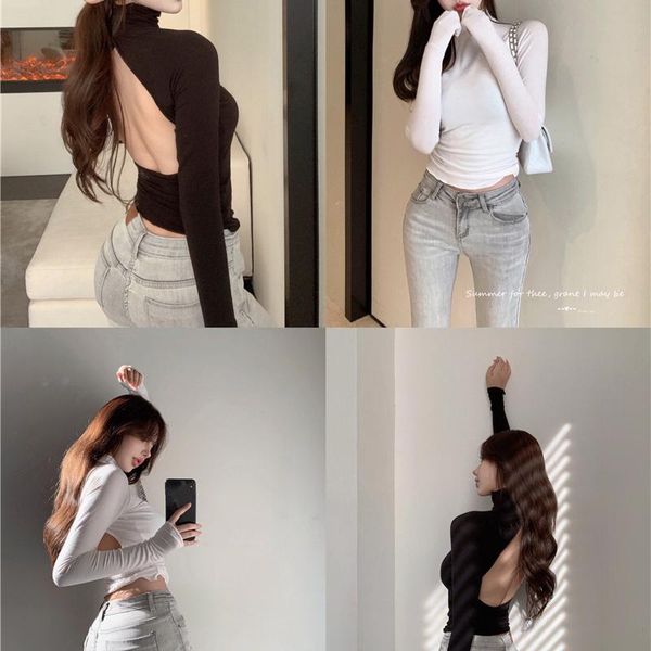 women's t-shirt y2kt-shirt female design sense niche high-neck tight-fitting backless long-sleeved bottoming shirt autumn irregular bla, White
women's t-shirt y2kt-shirt female design sense niche high-neck tight-fitting backless long-sleeved bottoming shirt autumn irregular bla, White