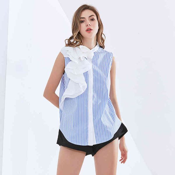 t shirt casual shirt for women o neck sleeveless striped hit color patchwork ruffles t shirts female 2021 summer clothing, White
t shirt casual shirt for women o neck sleeveless striped hit color patchwork ruffles t shirts female 2021 summer clothing, White