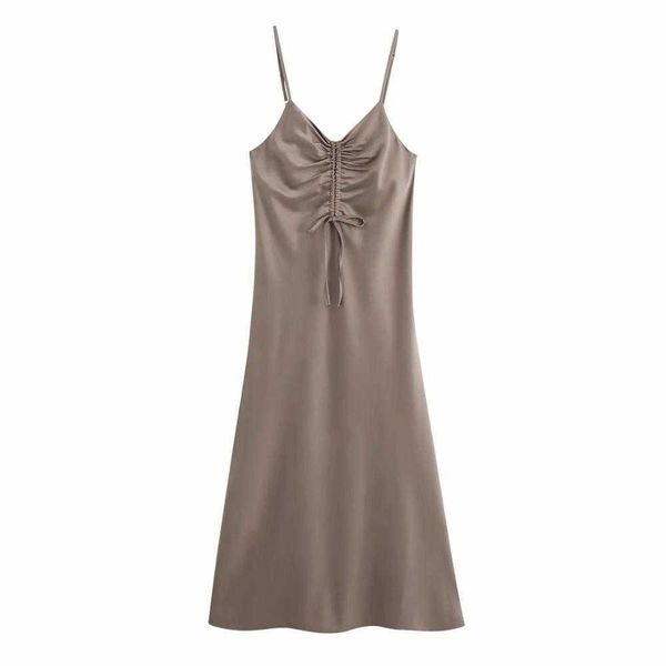 women dress camisole gathered v-neck midi dress satin thin strap elegant femme robe ropa mujer vestidos 210709, Black;gray
women dress camisole gathered v-neck midi dress satin thin strap elegant femme robe ropa mujer vestidos 210709, Black;gray