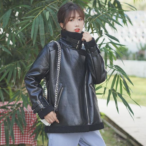 women's leather & faux korean chic winter jacket women casual pu loose lady outerwear biker jackets female streetwear zipper coat, Black
women's leather & faux korean chic winter jacket women casual pu loose lady outerwear biker jackets female streetwear zipper coat, Black
