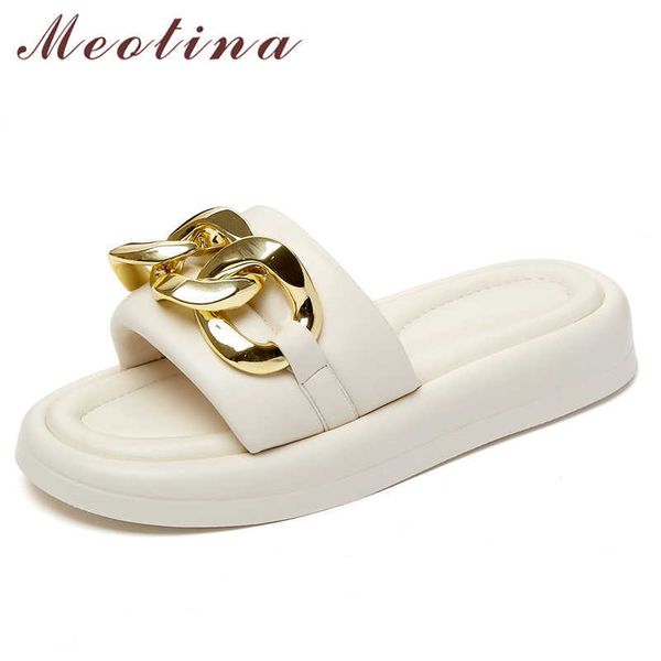 meotina slippers women shoes genuine leather sandals chain flat platform slides round toe sheepskin ladies footwear summer black 210608
meotina slippers women shoes genuine leather sandals chain flat platform slides round toe sheepskin ladies footwear summer black 210608