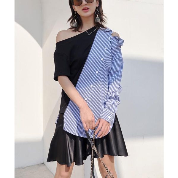 women's blouses & shirts 2021 spring and summer wild fashion cotton striped ladies asymmetric off-shoulder u644, White
women's blouses & shirts 2021 spring and summer wild fashion cotton striped ladies asymmetric off-shoulder u644, White