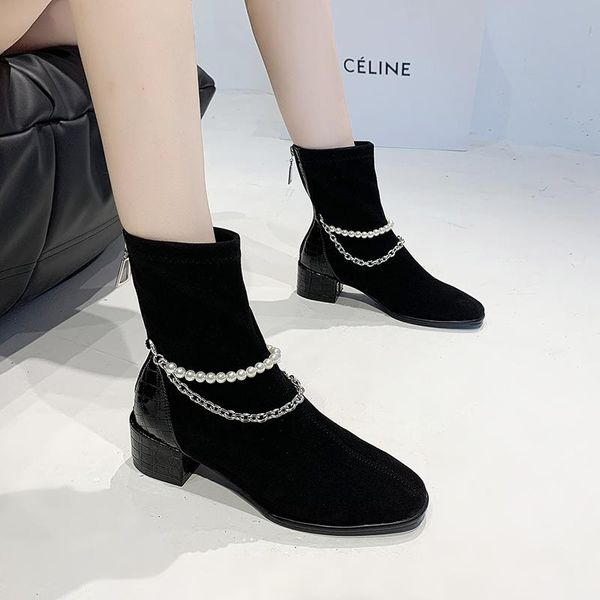 boots chain string bead luxury decoration women's for autumn 2021 square mediumn heel ankle solid toe back zip shoes, Black
boots chain string bead luxury decoration women's for autumn 2021 square mediumn heel ankle solid toe back zip shoes, Black