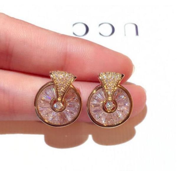 

jewelry crystal stud earrings rotable circle round stud earrings for women fashion of shipping gc140, Golden;silver