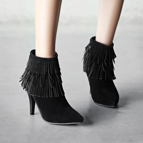 boots big size ma'am fine heel short pure color tassels fashion boot barrel high, Black
boots big size ma'am fine heel short pure color tassels fashion boot barrel high, Black