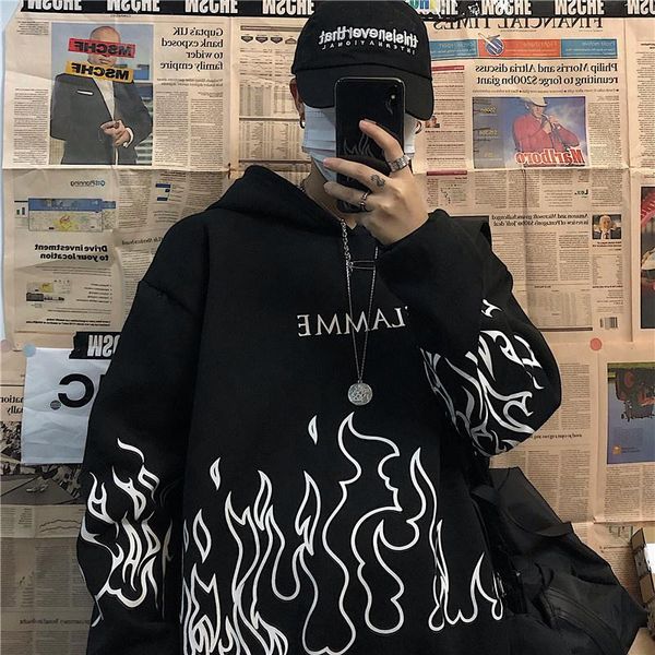 women's hoodies & sweatshirts plus size flame printed women man korean style oversized harajuku sweatshirt female autumn long sleeve pu, Black 
women's hoodies & sweatshirts plus size flame printed women man korean style oversized harajuku sweatshirt female autumn long sleeve pu, Black