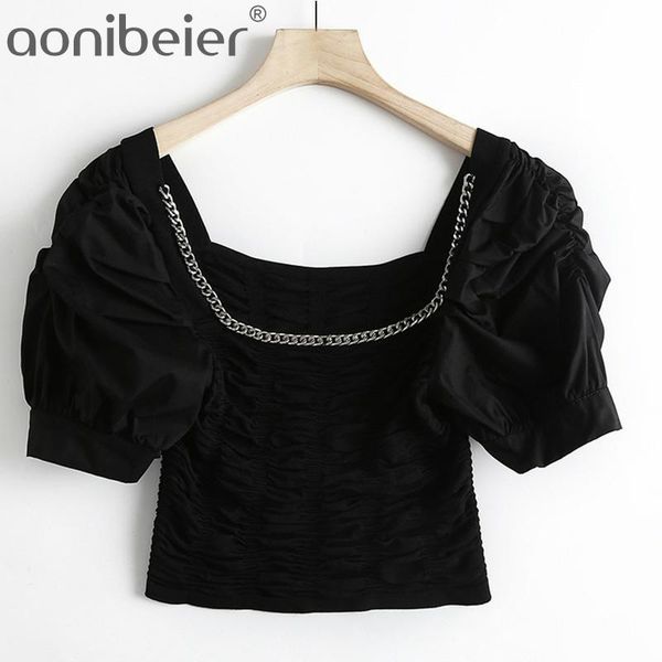 women's blouses & shirts aonibeier summer fashion patchwork puff sleeve women casual metal chain detail square collar slim ruched crop, White
women's blouses & shirts aonibeier summer fashion patchwork puff sleeve women casual metal chain detail square collar slim ruched crop, White